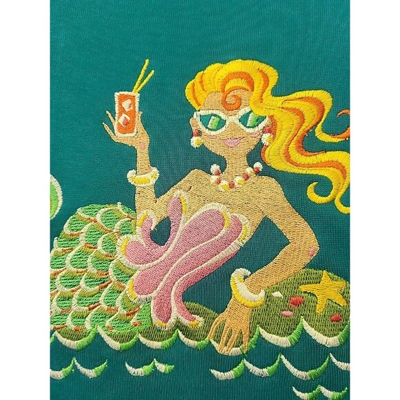 Bob Mackie Sweatshirt Top Crew Neck Embroidered Mermaid Parasol Teal 2X NWT - Picture 7 of 9